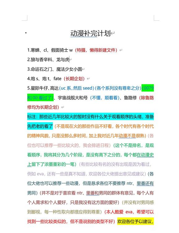 麻烦各位大佬帮忙看看我的动漫补完计划，顺便推荐一点动漫