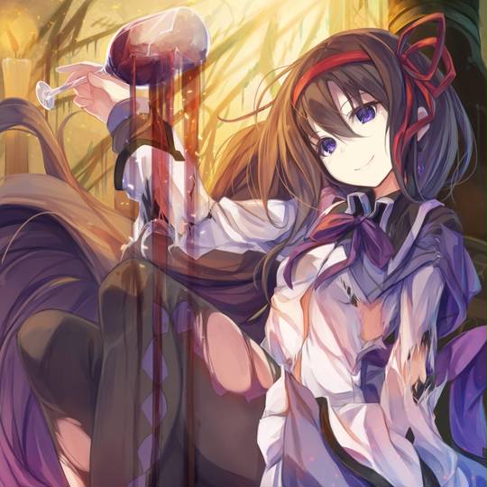 魔法少女小圆, 晓美焰, 太美了, Homura is so cute, ほむら様, 丝袜, 建议点击, Madoka☆Magica 5000+ bookmarks, wine