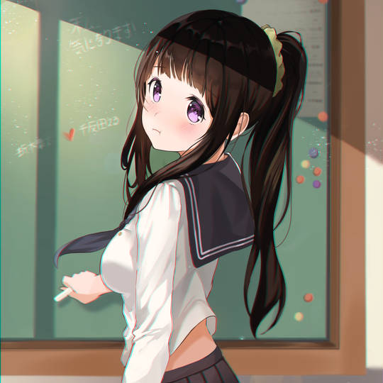 女孩子, 千反田爱瑠, 冰菓, HYOUKA, 制服, 水手服, 马尾, ふくれっ面, 美人回眸, 冰菓5000收藏