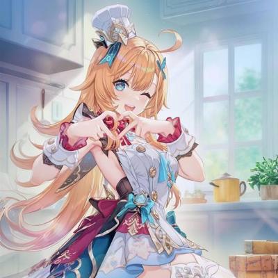 《原神》爱可菲金发头像图片，头戴一顶装饰精致的厨师帽-萌图百科