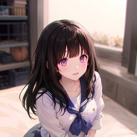 女孩子, 黑长直, 水手服, 冰菓, 千反田爱瑠, AI 画作