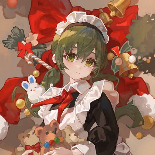 女孩子, 女仆, 魅惑的大腿, 原创, 女仆装, 少女, 圣诞节, 双马尾, 插画