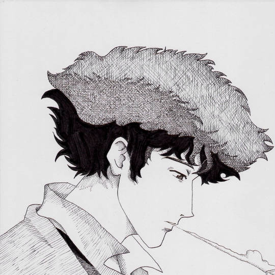 fanart, cowboy bebop, Spike Spiegel, cowboybebop, spikespiegel, 水墨画, 喫煙, 香烟, 钢笔画, 肖像画