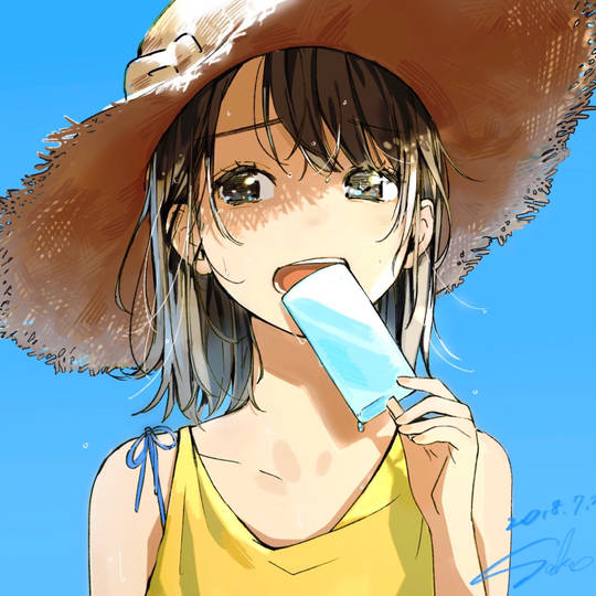戴草帽的女孩子可爱头像图片