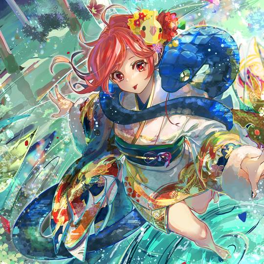 和服, 女孩子, 原创, snake, 贺年卡