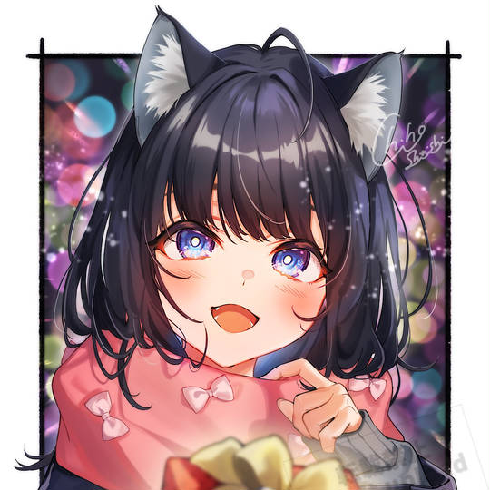 原创, 女孩子, 猫耳, 黑发, 围巾