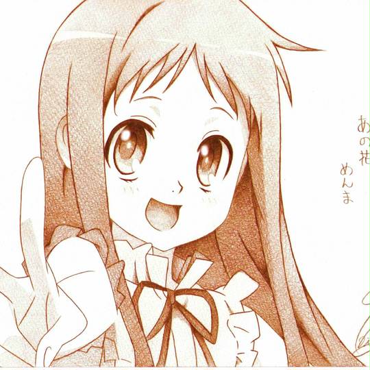 我们仍未知道那天所看见的花的名字。, あの花, あのはな, 面码, 本間芽衣子, 手绘, 自动铅笔, 女孩子, クドじゃないもん‼