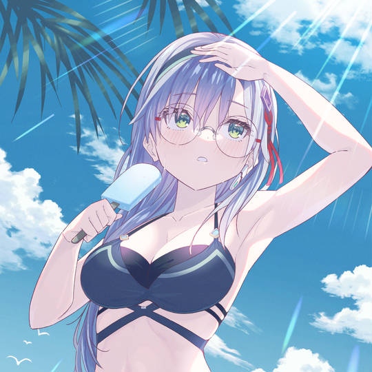 HEAVEN BURNS RED, Heaven Burns Red, 和泉由希, 商业绘图, 泳装, ヘブバン1000users入り, 丸眼鏡, 肚脐