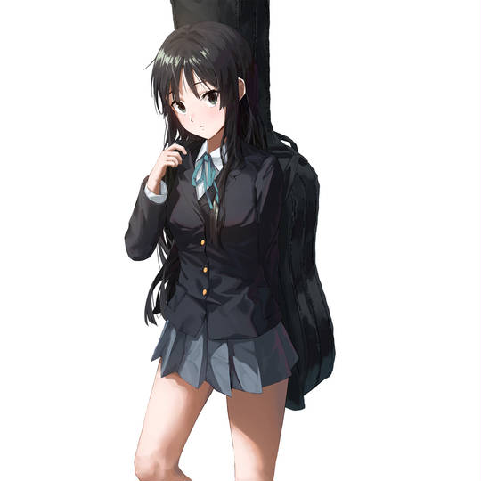 女孩子, 秋山澪, 制服, 过膝袜, 公主发型, K-ON!, 轻音少女, 黑色及膝袜, 黒髪黒眼