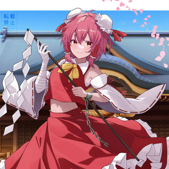 粉色头发, commission, 神社, 巫女, 数码, 茨木华扇, 二次创作, 東方イラスト, 东方Project, 东方