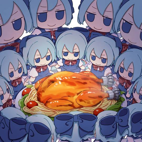 东方, 东方Project, 琪露诺, Fumofumo, 东方圣诞节, 東方eat, pasta, ローストチキン, 動物の謝肉祭, 东方project1000收藏