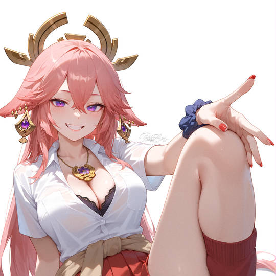YaeMiko, 原神イラスト, 原神, GenshinImpact, AI 画作, 八重神子, pixivGlow2024, 美腿