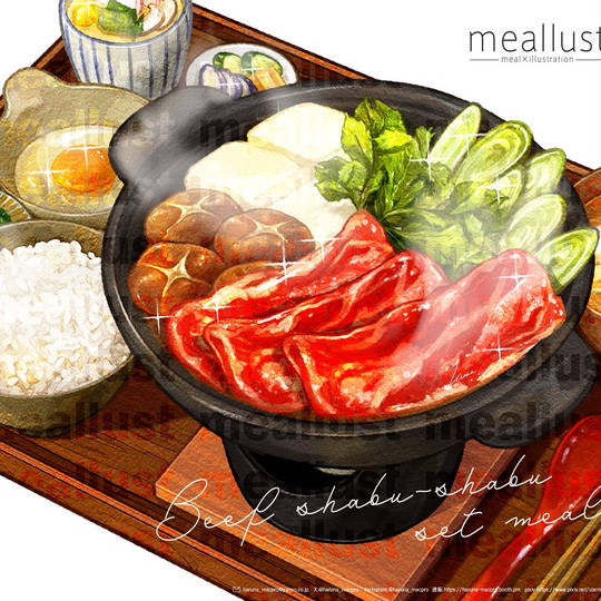 食物, 飯テロ, pixiv食堂, 牛しゃぶ, 食物插画, 食物100收藏