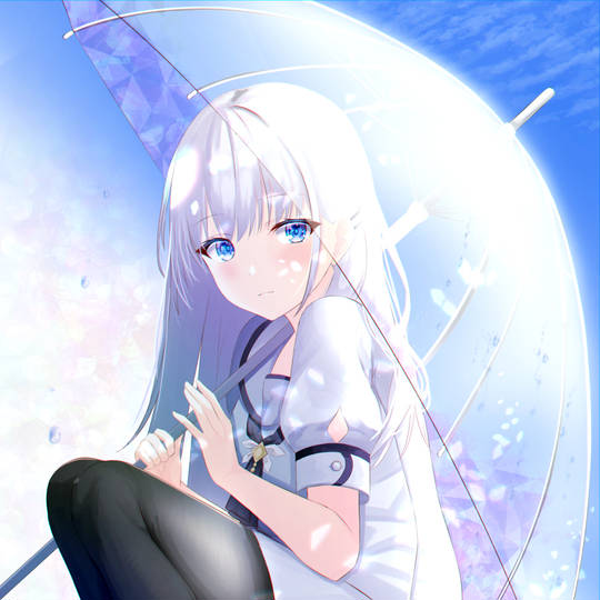 白发, 制服, 蹲, 鸣濑白羽, 女孩图片
