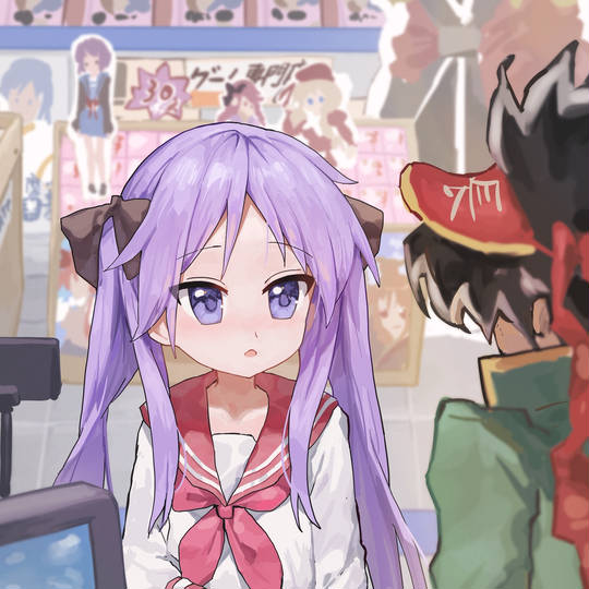 女孩子, 少女, 幸运星, 柊镜, 制服, 水手服, 双马尾, 100日チャレンジ, JK, アニメ店長
