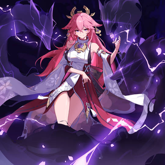 八重神子, 原神, GenshinImpact, 狐耳, 女孩子, yaemiko, YaeMiko, 巫女, 御姐, 巨乳