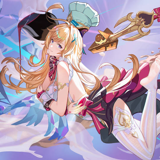 白丝袜, 金发, 美少女, 爱可菲, 裸体围裙图片
