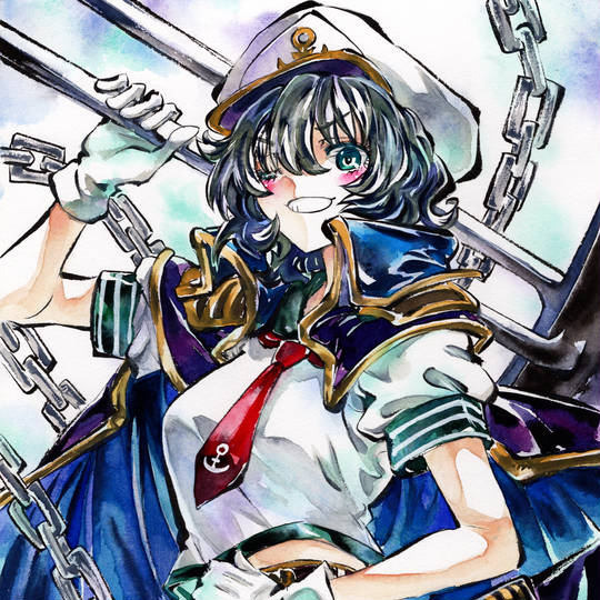 东方, 东方Project, 手绘, 色紙, 墨彩画, 東方如何月, 村纱水蜜, キャプテン・ムラサ, 水手服