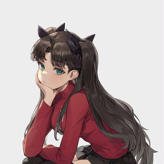 fate, Fate/staynight, 远坂凛, FGO, 着袜足底, 蹲, fate 1000收藏, TYPE-MOON, 頬杖, 黒ニーソックス