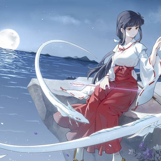 小女孩, 巫女, 桔梗, 海图片