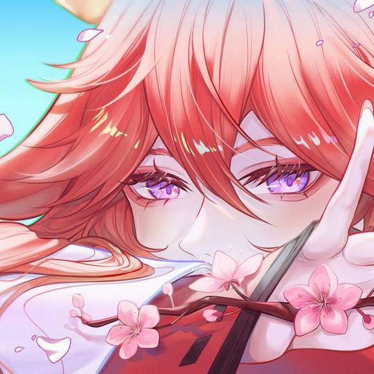 GenshinImpact, 八重神子, fanart, 二次创作, 插画, 原神, 粉色头发, 樱, 粉色