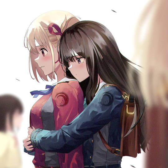 莉可丽丝, 錦木千束, 井之上泷奈, 千束×泷奈, リコリス・リコイル5000users入り, 百合, 後ろ抱き, back hug