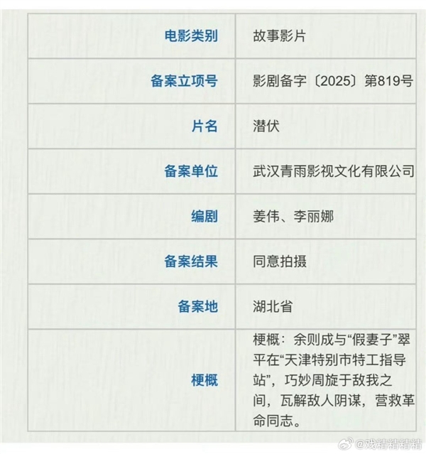 国产剧翻拍的风还是吹到了《潜伏》：电影版《潜伏》要来了