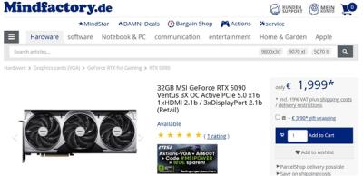 RTX 5090首次跌破2000欧元 已破发10％！中国玩家只能眼馋-萌图百科