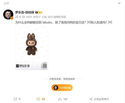 罗永浩问为什么全网都能买到LABUBU 泡泡玛特官方店却不能-萌图百科