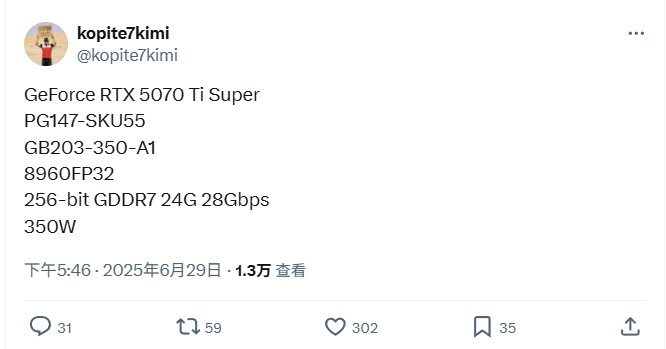 RTX 5070Ti将推Super版：显存容量提升至24GB