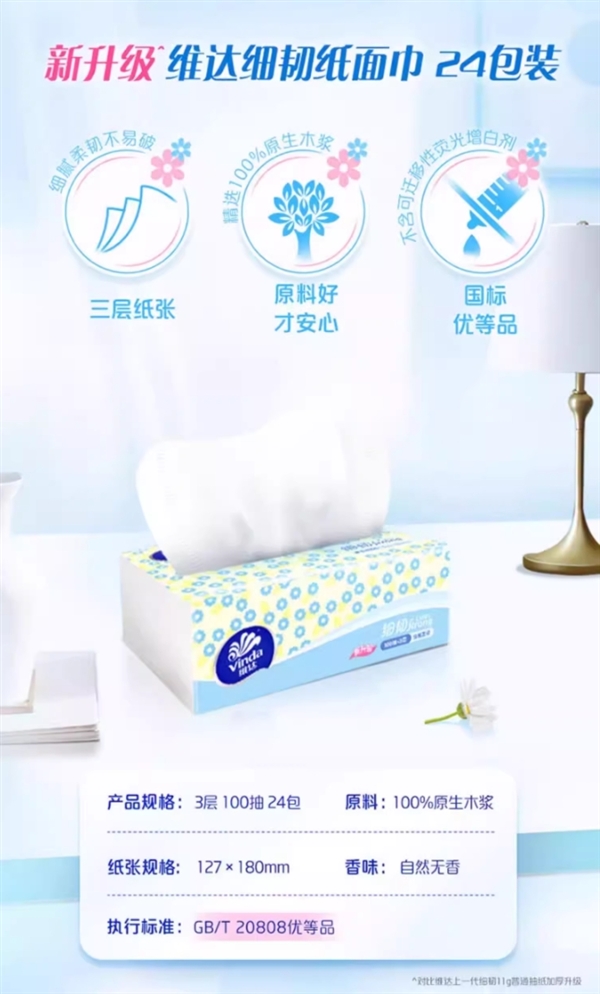 维达细韧抽纸天猫百亿补贴：100抽*24包仅29.9元-萌图百科