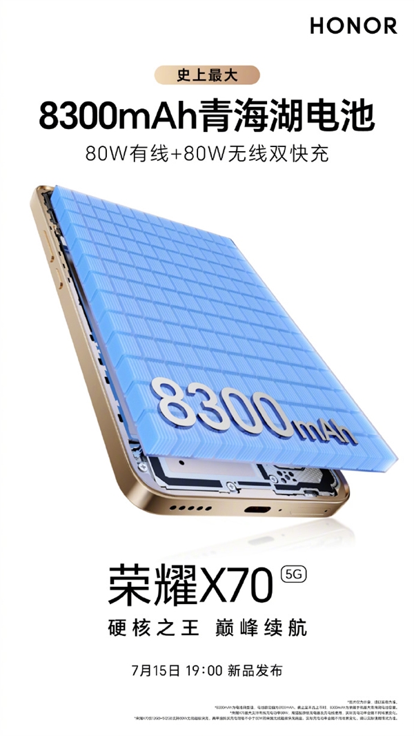史上最大电池！荣耀X70内置8300mAh青海湖电池 支持80W有线+80W无线双快充-萌图百科
