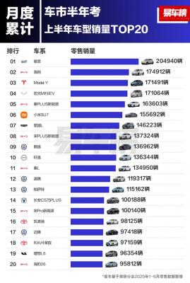 2025上半年车型销量榜：吉利星愿干掉比亚迪、特斯拉 勇夺第一-萌图百科