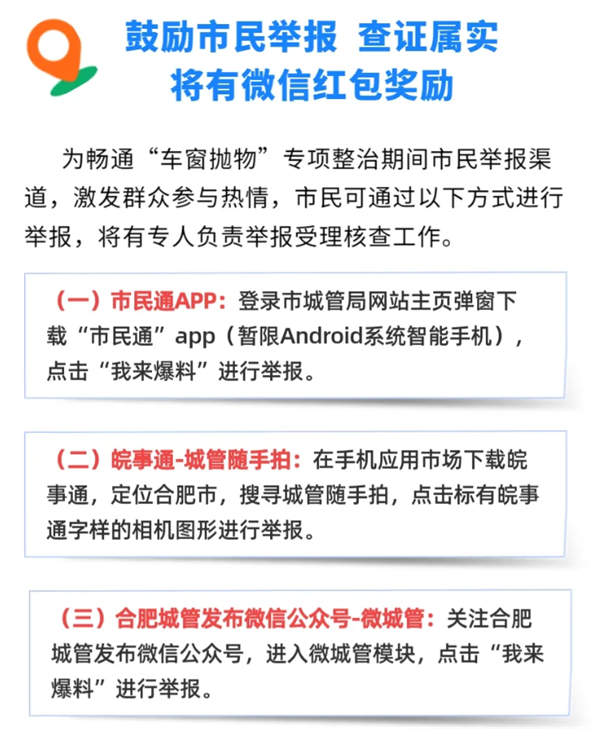 合肥上线举报“车窗抛物”规定 每条线索奖励50元微信红包-萌图百科