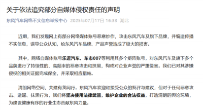 东风汽车发布追究部分自媒体侵权声明：乐逗汽车、车市007已被追责-萌图百科