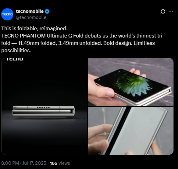 传音Tecno发布全球最薄三折叠概念手机：展开3.49mm 比华为还薄-萌图百科