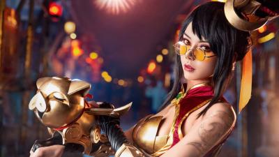 英雄联盟 神猪烈焰薇恩cosplay-萌图百科